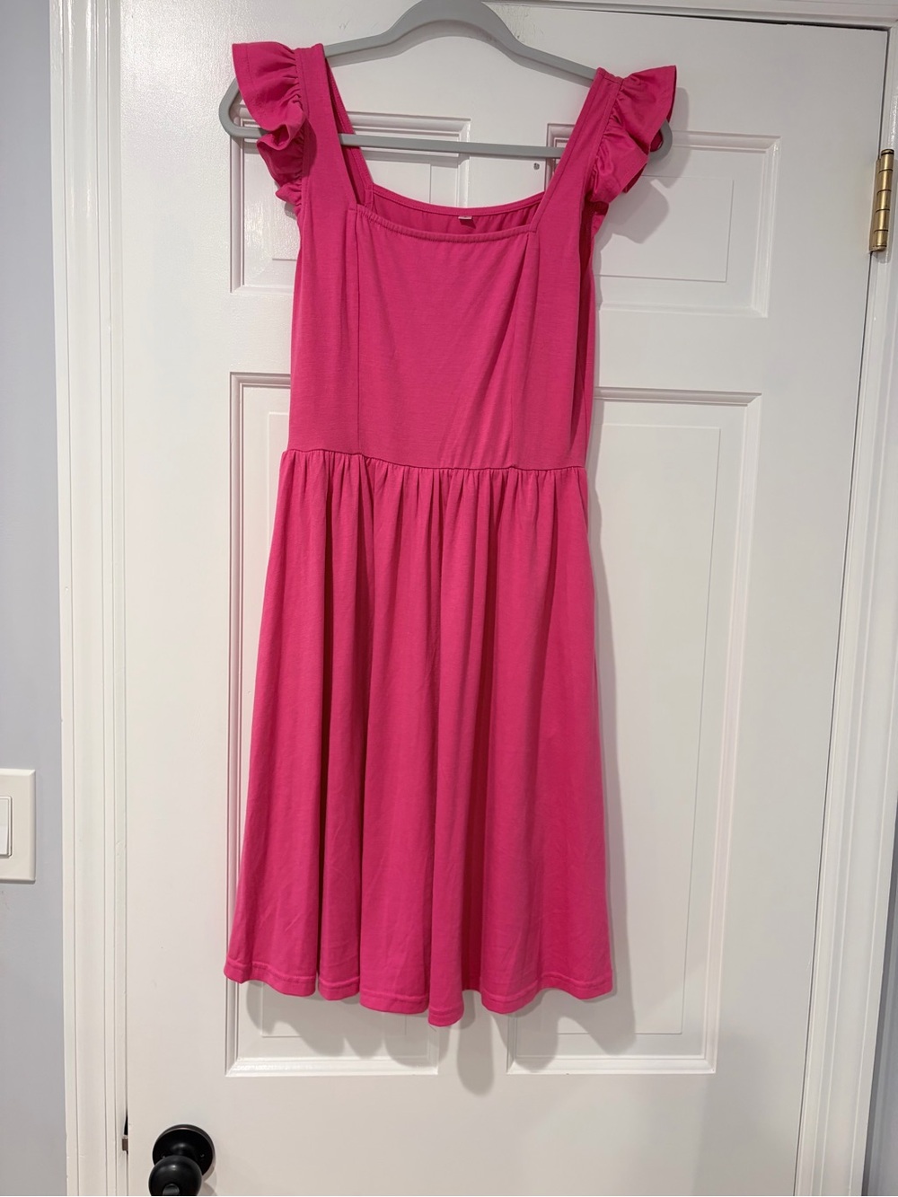 Source Unknown Hot Pink Ruffle Strap Midi Dress